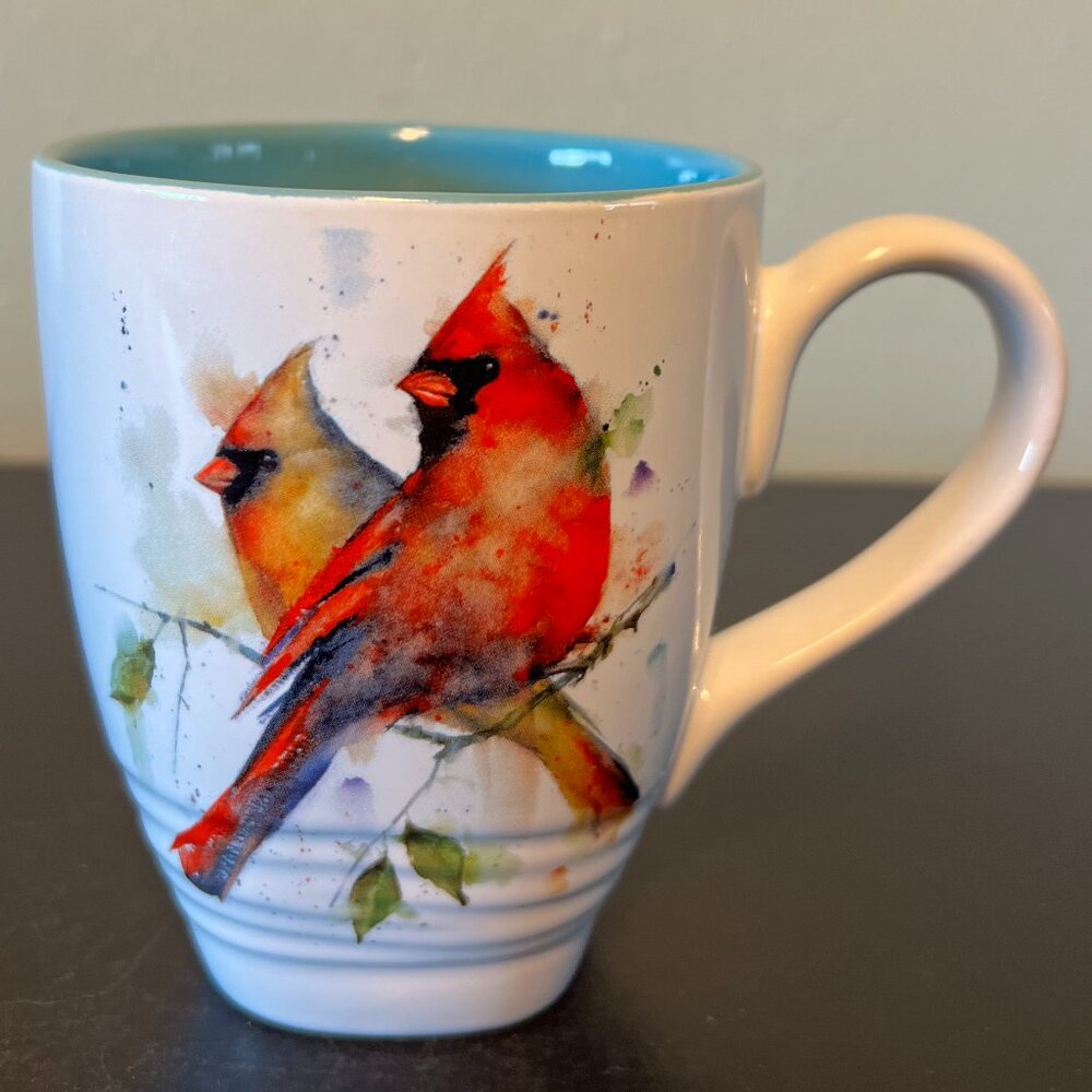 Dean Crouser CARDINAL PAIR Watercolor Stoneware Mug ~  Demdaco ~ Cardinals ~ Art